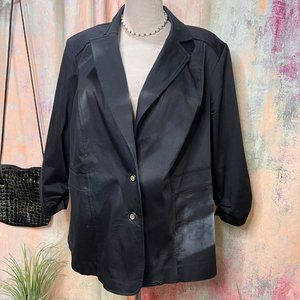 📌Avenue Timeless Black Cotton Blazer - Jacket with Smocked Sleeves
